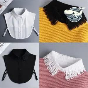 우아한 레이스 넥카라 블라우스 여성 페이크 셔츠카라