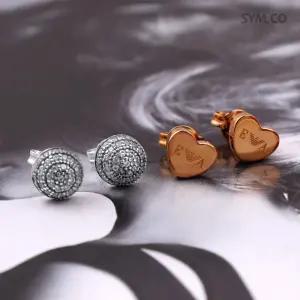 알마니 EG3327 러블리 하트 큐빅 세트 투피스 여자 실버 귀걸이 d