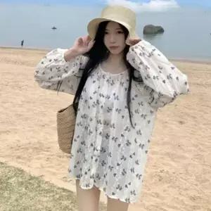 페미닌 플라워 시스루 블라우스 가디건 여름철 루즈핏 상의 페미닌