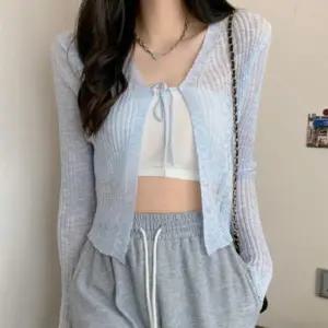러블리 리본 시스루 니트 가디건 여름용 얇은 아우터 러블리