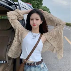 시원한 망사 니트 바캉스룩 가디건 긴팔 펀칭 그물 여름 캐주얼 원픽
