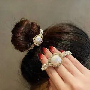 [에이치플러스몰]TBZ 크리스탈 진주 RETRO 복고풍 머리끈 범벅 포니테일