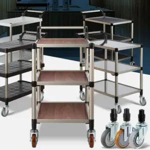 [RIZPICK]카트 무소음 중 바퀴 이동식 3단 우드 월넛 주방 이동식트레이