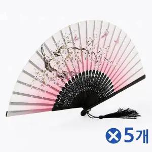 TBZ 전통 접이식 대나무부채-복사꽃x5개 귀여운부채 팬시