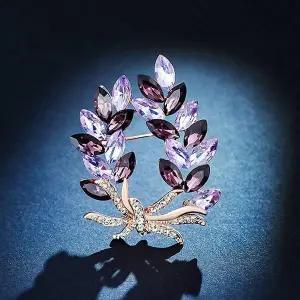 [하프클럽/]화려한 퍼플 지르코니아 월계수잎 월계관 옷핀 패션브