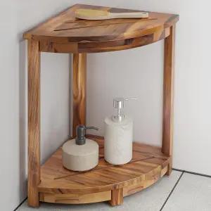 홀라나 18인치 티크 코너 샤워 스툴 보관 선반이 있는 벤치 발 받침대 및 면도 실내용 컴팩트