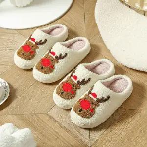 레드 루돌프 방한 털슬리퍼 사무실용 막힌 거실화 겨울 실내화_24923498