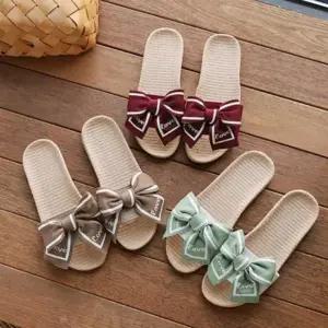 LOVE 자수 리본 라탄 슬리퍼 밀짚 여름 신발 실외화_24923630