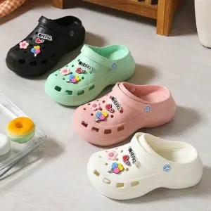 여성 5cm 에바 통굽 펀칭 키높이 여름 슬리퍼 실내화 아쿠아슈즈 물놀이 신발 샌들_24923679