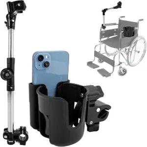 휴대폰 마운트 360 조절 가능한 음료 홀더 우산 스탠드 휠체어 워커 자전거 롤레이터 및 스쿠터용 모빌리티