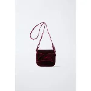 ZARA 자라 리본 벨벳 크로스백 - 버건디 레드 146008