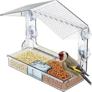 고양이 및 조류 애호가를 위한 강력한 흡입 컵이 있는 Yieach 아크릴 창문 새 모이통 보기용 투명 대형