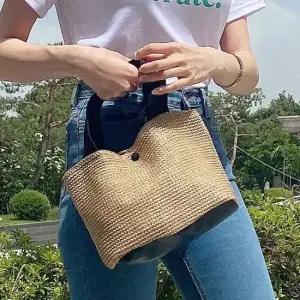 라탄 미니 스퀘어 왕골 여름 가방 토트 여자 여성 백