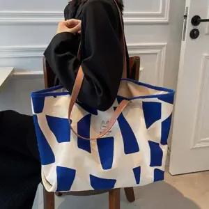 여성 빅사이즈 숄더백 체크패턴 캔버스 캐주얼 쇼퍼백