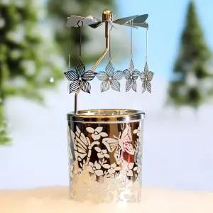 회전식 양초 홀더 회전 청록색 은황금 캐러셀 도금 올빼미 스타 꽃 장식 웨딩맘 아내 신부 생일 선물