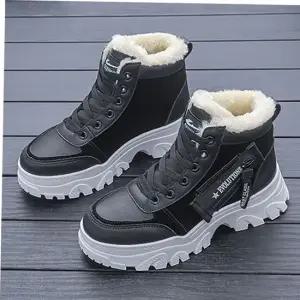 여성가죽앵클부츠 여성 겨울 슈즈 하이탑 키높이 털 안감 방한 운동화