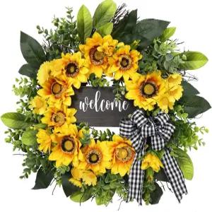 해바라기 화환 환영 현관문용 봄 여름 독특한 집들이 선물 어버이날 farmhouse 현관 장식 sunflower 벽