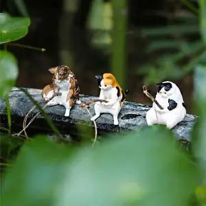 고양이 낚시 장식 어항 조경 피규어