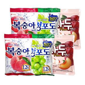 롯데 청포도캔디 (중) 2봉 + 복숭아 캔디 2봉 + 자두 캔디 2봉 사탕 간식 과일맛사탕
