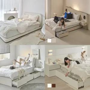 [4월 특별가]휴도 JAJA 다감한 선유 침대 모음전 패브릭 LED 자작나무 저상형 서랍형 수납침대 슈퍼싱글 퀸 (SS/Q)