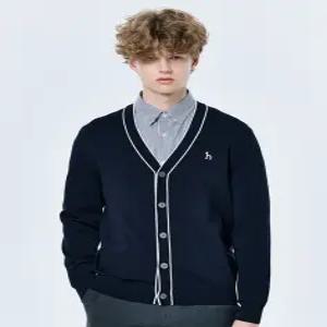 헤지스 남성 25SS 네이비 쿨코튼 티핑 솔리드 가디건 HZSW5A200N2