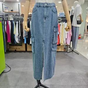 시슬리/애플아울렛/직수입 카고 롱 데님 스커트 4F-4AGWL0025