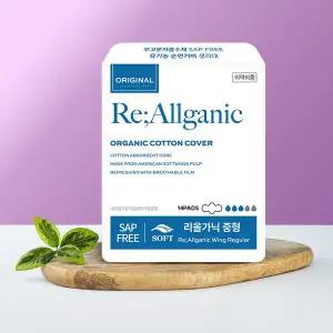 [내츄럴코튼]NEW 리올가닉 무화학흡수체(NO SAP) 유기농생리대 중형14P