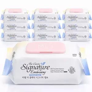 미엘 시그니처 물티슈 엠보싱 100매 캡형 10팩 평량 55g 도톰 대용량