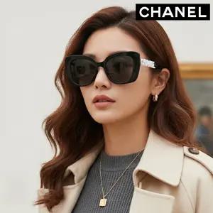 CHANEL 샤넬 화이트 레터링 선글라스 CH5422B 1026S4 53mm 명품 스퀘어 블랙 뿔테 패션 선글라스