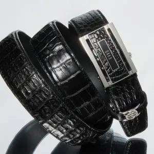 닥스 25년SS Fashion DBBE4F703BK PremiumCAIMAN 블랙 프리미엄 악어가죽 DAKS 로고 자동벨트 벨트 허리띠