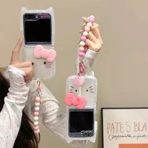 헬로키티 태그홀더 비즈 스트랩 귀여운 슬림핏 실리콘 갤럭시 지플립 제트플립 Z플립 7 6 5 4 3 케이스