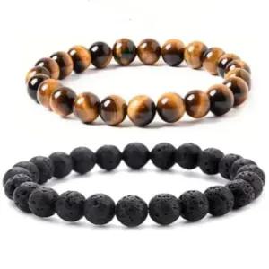 호안석 화산석 소원 팔찌 2p 세트 행운 불교 오닉스 커플 염주 팔찌 재물운