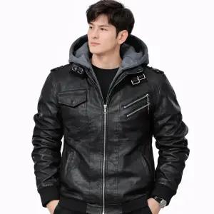 카멜롯 남성 기모후드 가죽 코트