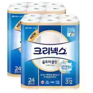 [크리넥스] 크리넥스 3겹 울트라클린 25M 24롤 2팩 화장지 휴지 두루마리