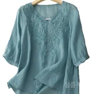 엄마셔츠린넨블라우스 중년여성 엄마옷 할머니블라우스 캐주얼 하객룩 여름 티셔츠 데일리