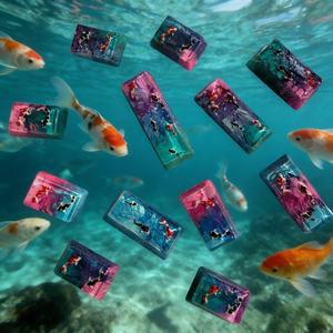 호환 젠풀 피쉬 키캡 1u/1.5u/2u ESC TAB 백스페이스 레진 기계식 키보드용 커스텀 블루 씨 게임 액세서리