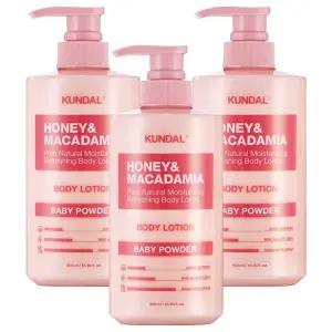 쿤달 허니 샤워후 보습 앤드 마카다미아 퓨어 바디로션 베이비파우더 500ml 3개
