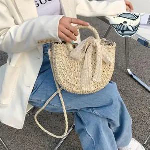 [라일리] Rly 여름 스타일 왕골 미니백 리본 참조 크로스백