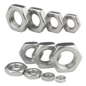 5 50PCS M2 M3 M4 M5 M6 M8 M10 M12 M14 M16 DIN439 GB6172 304스테인레스스틸 플랫 육각 육각형 웨이퍼 낮은 얇은 잼 너트