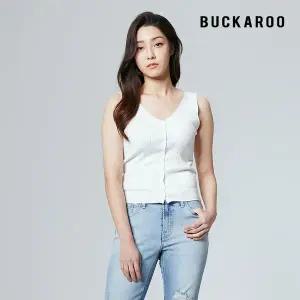 [하프클럽/버커루]여성 골지 버튼 브이넥 슬리브리스(B212TS510P)