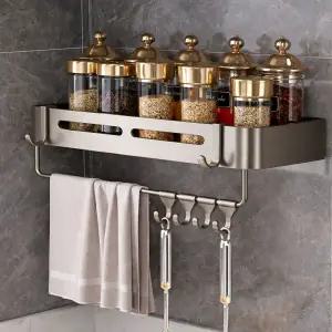 일상의결 무타공 욕실선반 일자 C형 타올걸이포함 메탈그레이