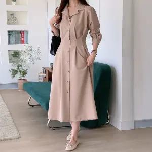 데이니 버튼다운 핀턱 플레어 원피스