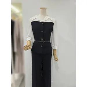 [갤러리아] [SOUP] 벨티드 뷔스티에 배색 블라우스 SC3TSM3