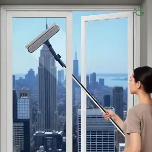 거실 창문 청소 외창 클리너 연장형 2in1 스크래퍼 밀대