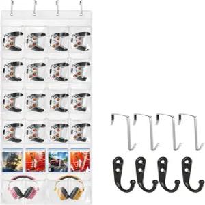 보호 취미 헤드셋 및 컨트롤러 홀더 벽걸이 24 포켓 PVC 투명 수납 정리 헤드폰/컨트롤러/DVD 게이밍 룸