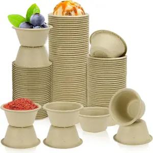 레온바흐 100팩 내추럴 바 섬유 볼 2온스 일회용 종이컵 전자레인지용 안전 스낵 샤쿠테리 소스 부분