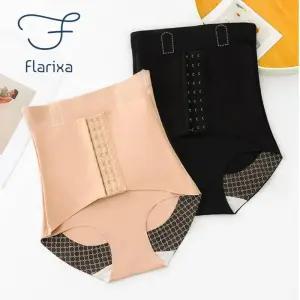 여성 얇은 여자 순면 내복 내의 Flarixa 여성용 하이 웨이스트 플랫 밸리 팬티 가슴 슬리밍 속옷 배 컨트롤