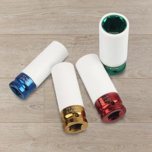 알록달록한 슬리브 타이어 보호 벽 깊은 충격 너트 소켓 합금 휠 공압 렌치 육각 17mm