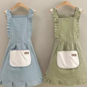 원피스형 앞치마 북유럽풍 데일리 주방용 스트라이프 앞치마 여성 방수 미술용