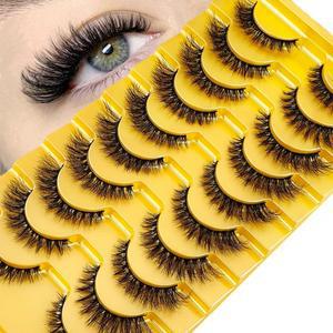 HBZGTLAD 10쌍 인조 속눈썹 캣아이 풍성한 밍크 가벼운 드라마틱하고 길고